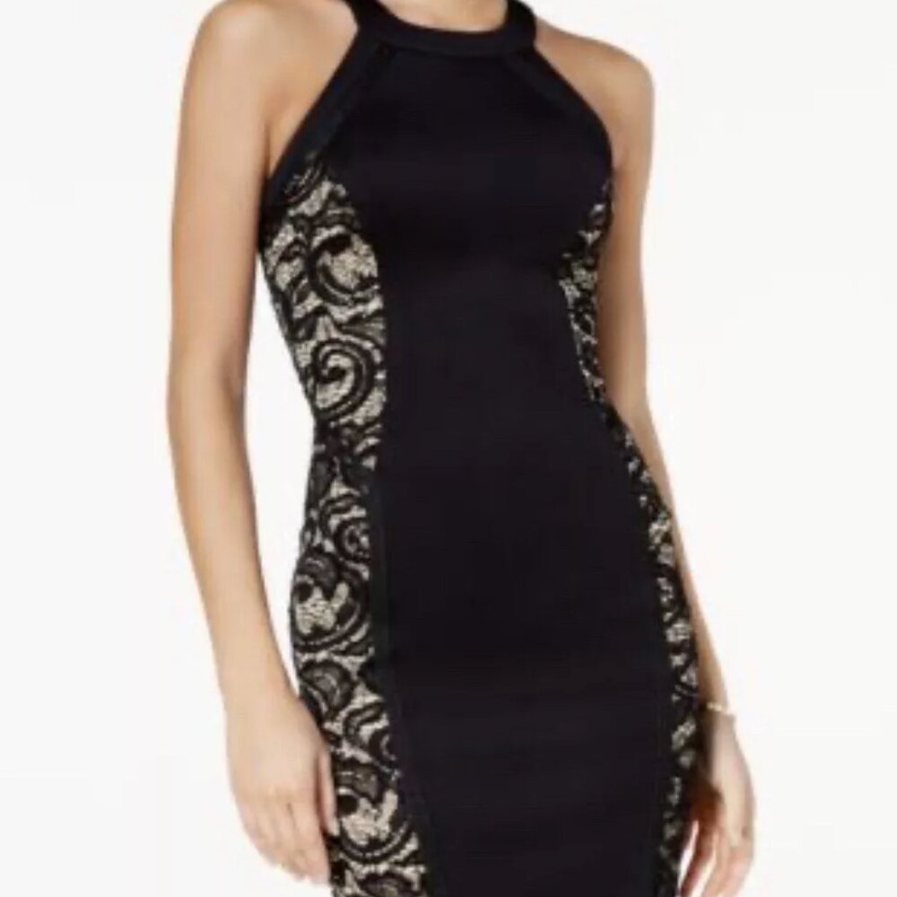 BCX Sexy Black & Sequin Lace Bodycon Evening Cocktail Dress